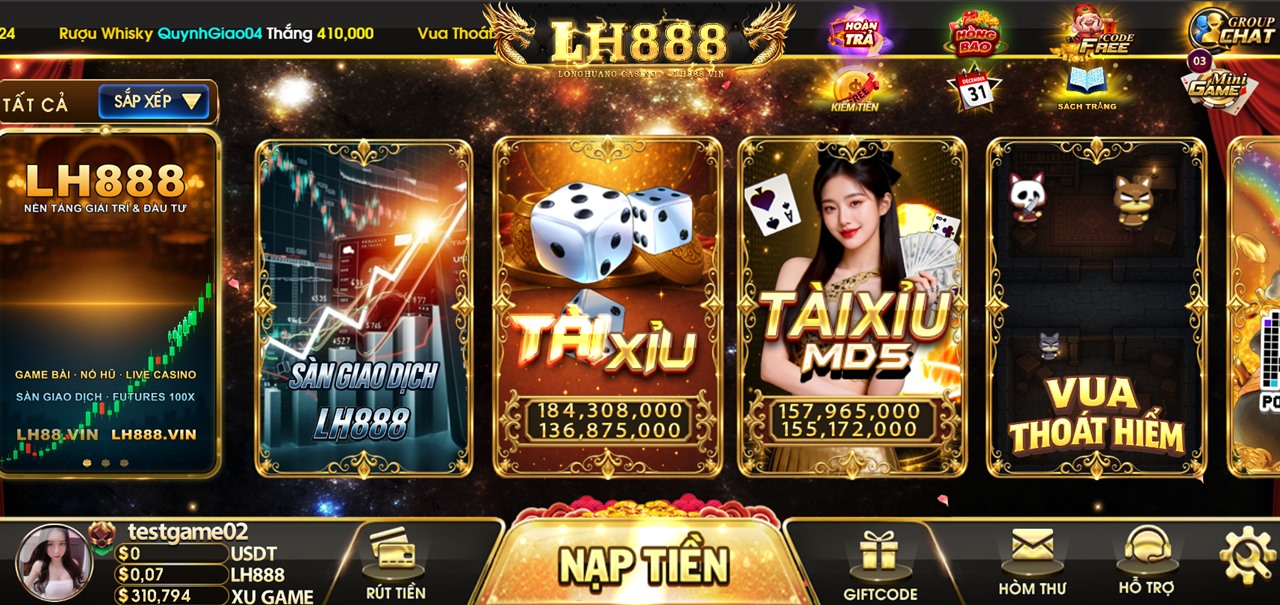 Sảnh game LH888 — Tài Xỉu MD5, Nổ Hũ, PG, JILI Empire Gold